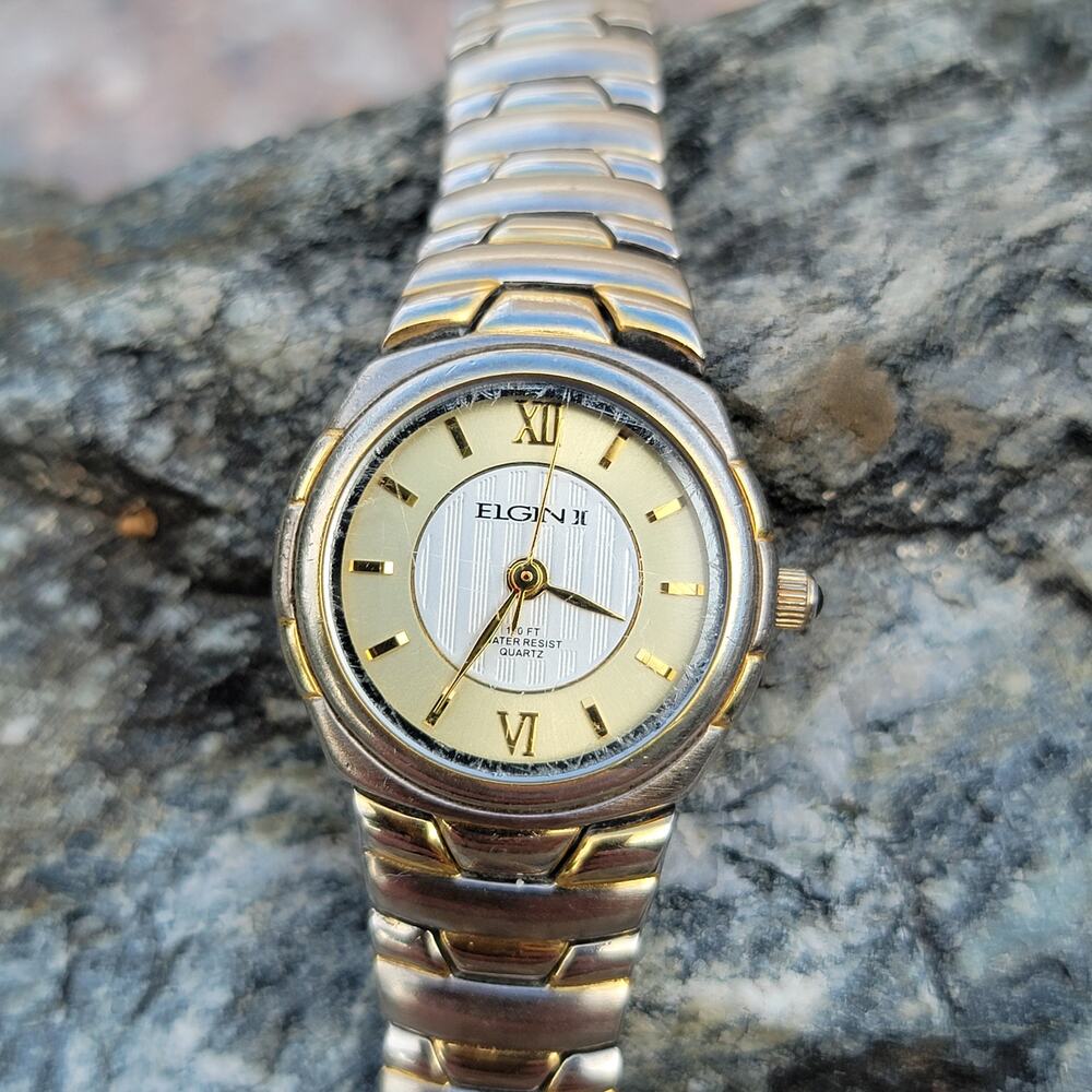Vintage Watches Elgin EL7018 Two Tone Roman Dial Expansion Band Quartz